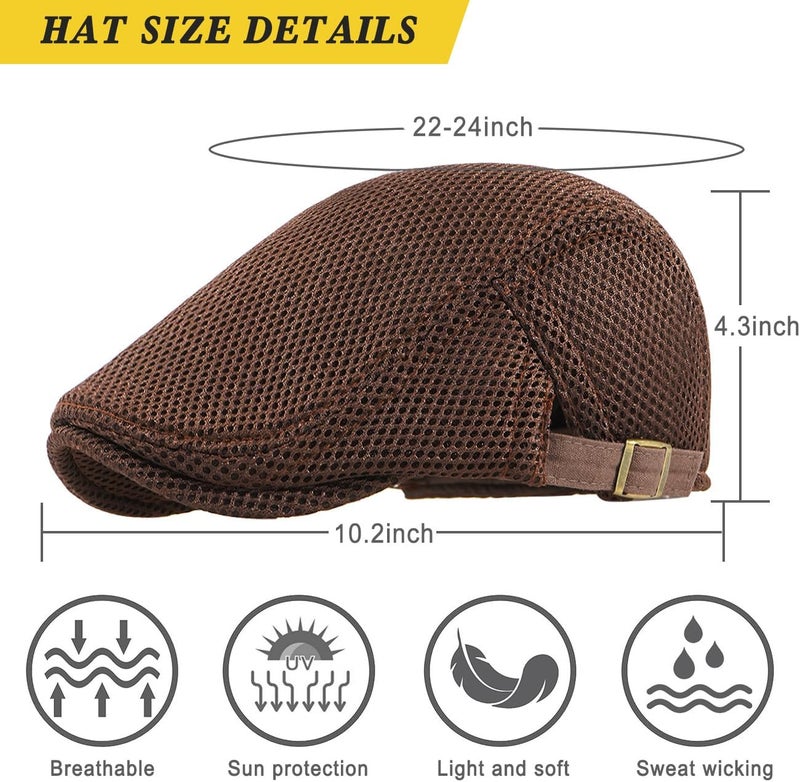 Xinveen Men's Mesh Cap Breathable Summer Newsboy Hat Adjustable Beret Ivy Cap Irish Cabbie Driving Hunting Hats - Image 4